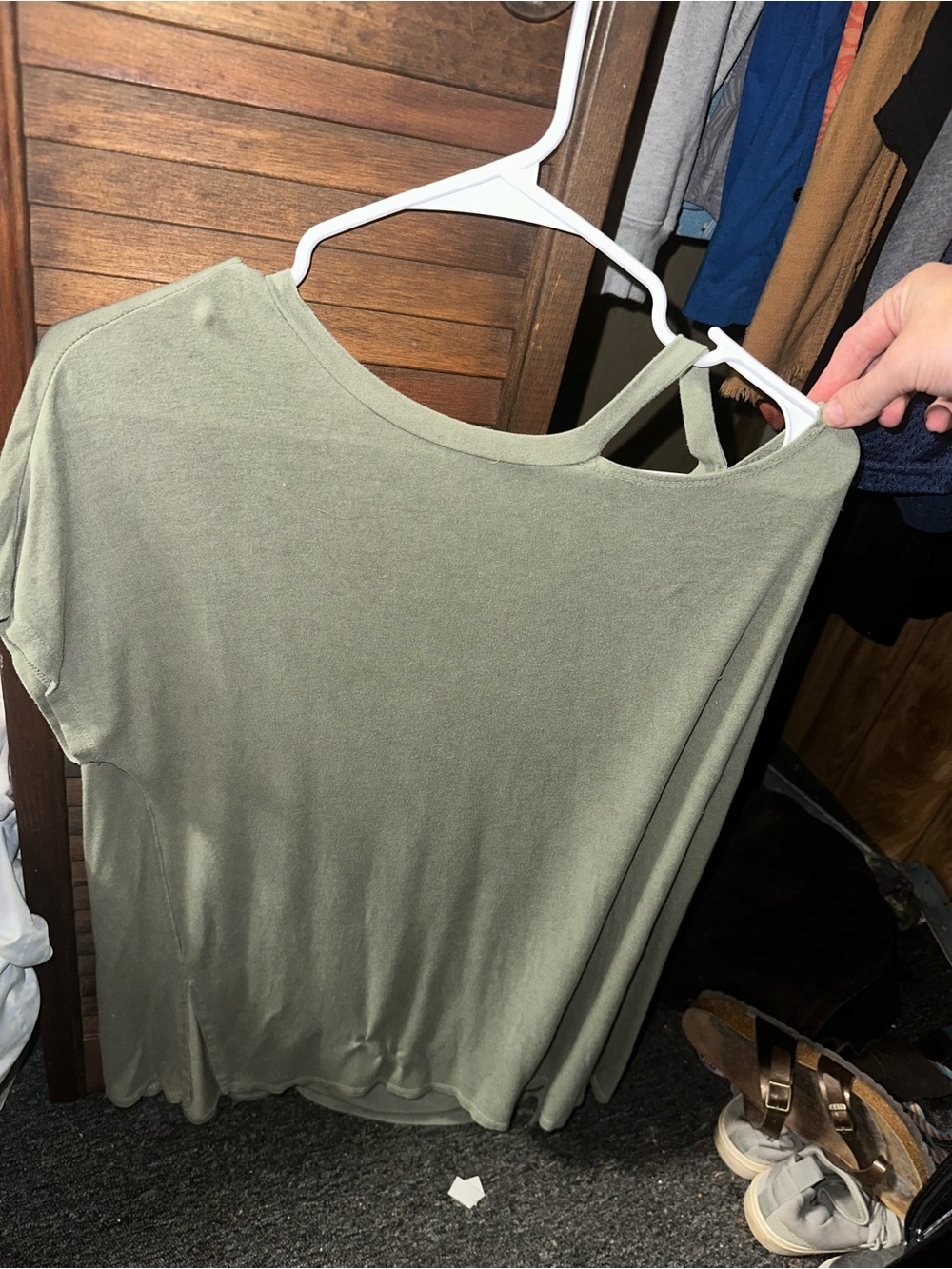 Crescent Olive Green Short Sleeve Top with Back Strap
